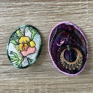 Vickie Mathas 2 Wearable Art Brooches‎ Pins Mixed Textile Fiber Media 2010